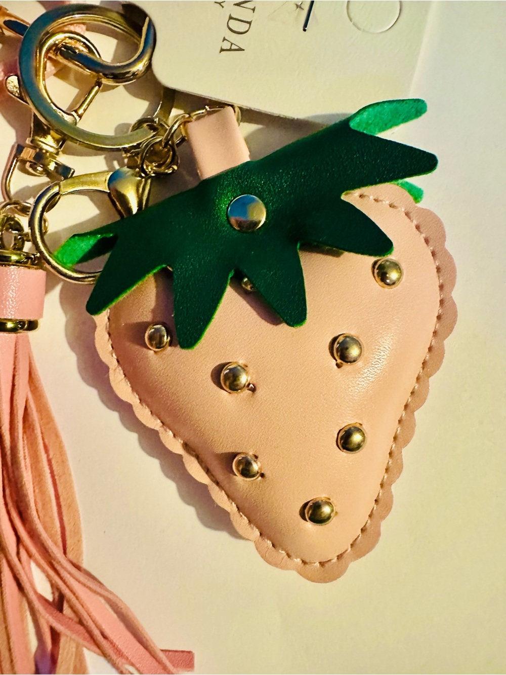Pink Studded Strawberry Tassel Bagcharm/Keychain - Picture 2 of 3